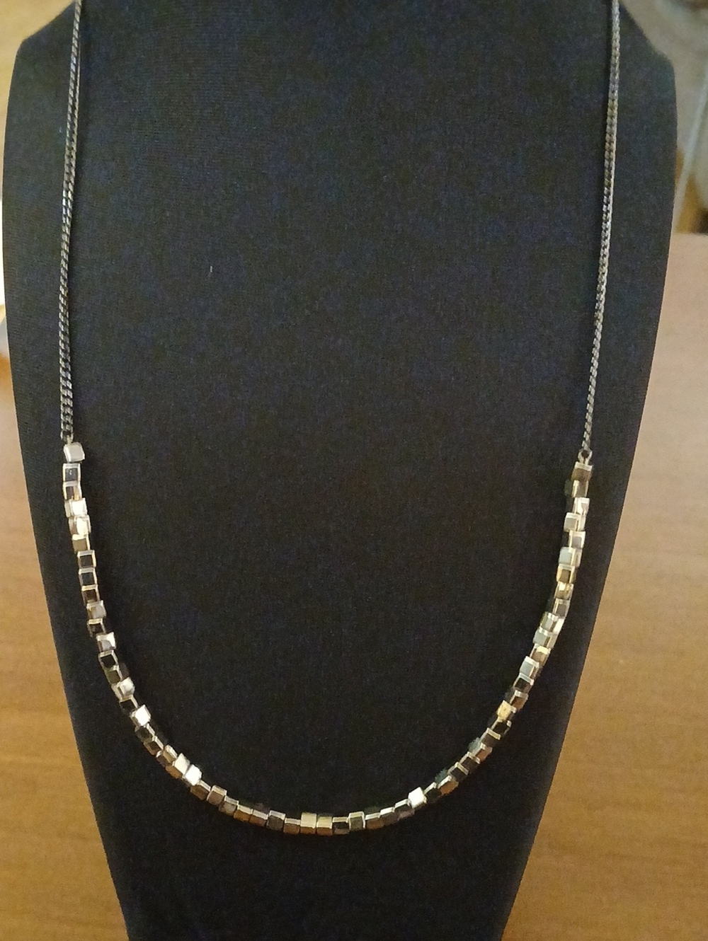 Silver-Tone Square Metal Beaded Chain Necklace 16"